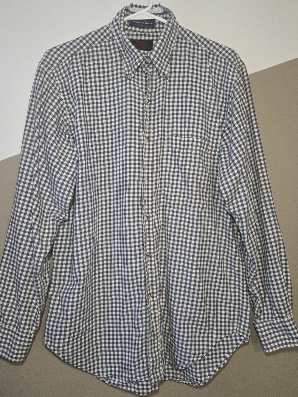 O’Connell Lucas-Chelf Mens Check Button Down Shirt Made In USA Blue Green Medium
